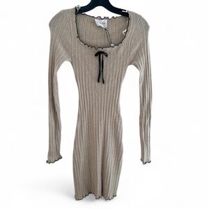 Olive and Oak Beige Ribbed Dress with Black Edging